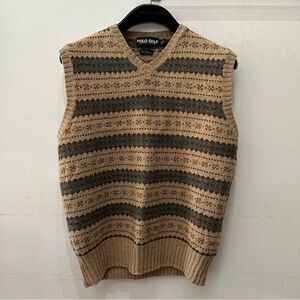 Ralph Lauren Men's V-Neck Sweater Vest in Tan and Green